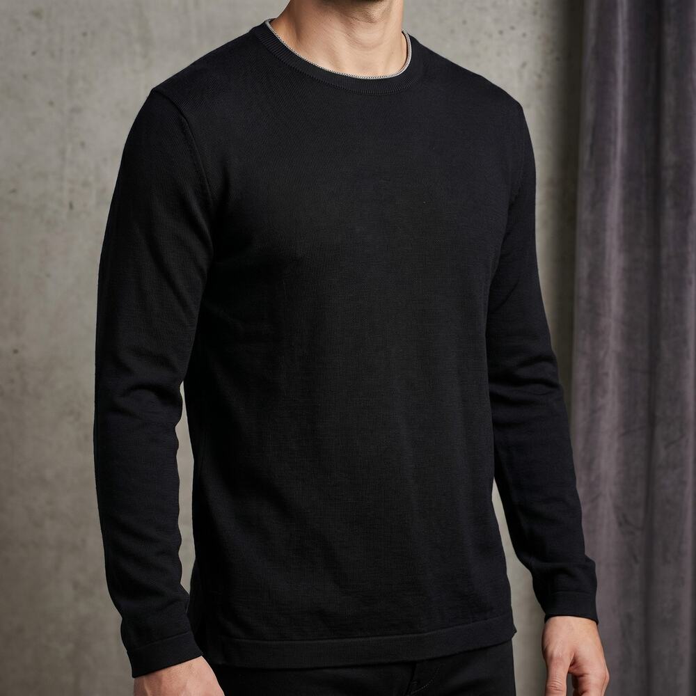A-Frame Men's Crew Neck Sweater Black Cotton Modal Knit Quiet Luxury M